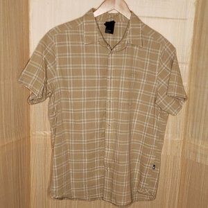 The North Face Mens Tan White Plaid Short Sleeve Button Down Shirt Large